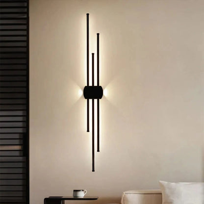 Verthara Minimalist LED Wall Lamp – Modern Black Iron Sconce Lighting for Living Room and Bedroom, Adjustable Height Options