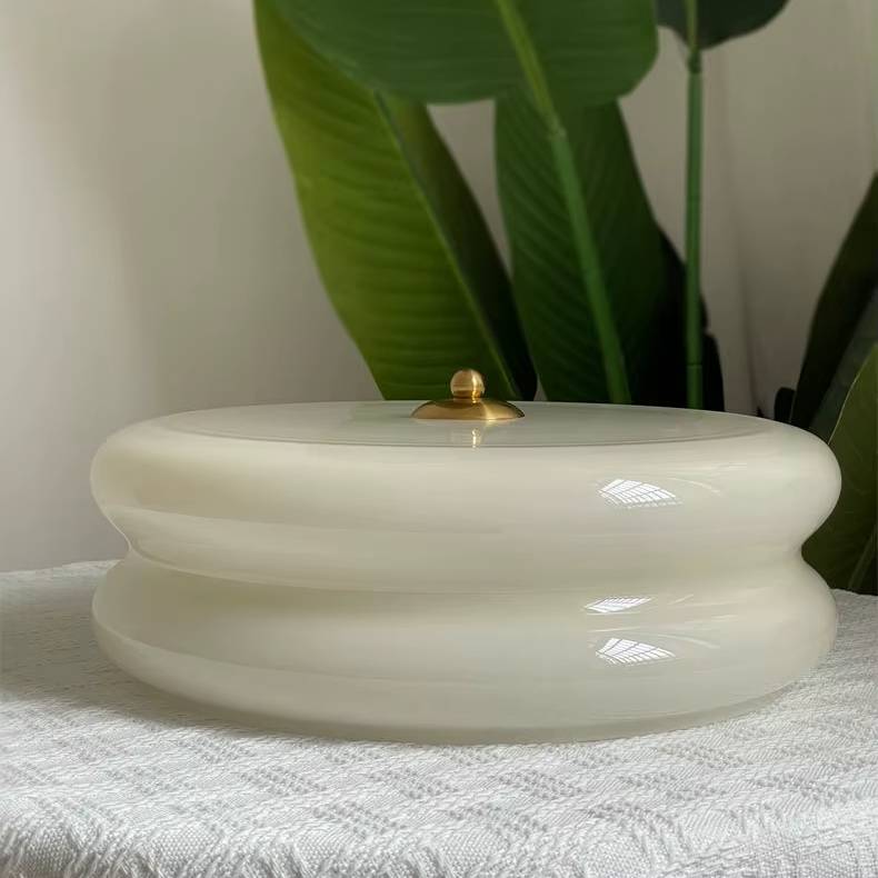 Verthara Minimalist Nordic Flush Mount Ceiling Light – Cream and White LED Ceiling Lamp for Living Room and Bedroom