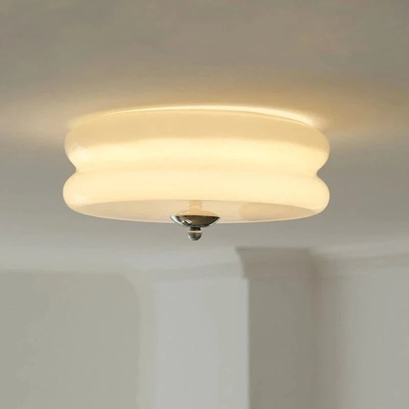 Verthara Minimalist Nordic Flush Mount Ceiling Light – Cream and White LED Ceiling Lamp for Living Room and Bedroom