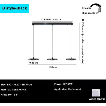 Verthara Minimalist Round Black Pendant Light – Dimmable LED Kitchen Pendant Lighting for Home and Commercial Spaces B Black / Dimming with RC