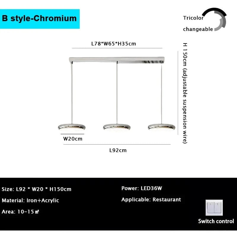 Verthara Minimalist Round Black Pendant Light – Dimmable LED Kitchen Pendant Lighting for Home and Commercial Spaces B Chromium / Cold White