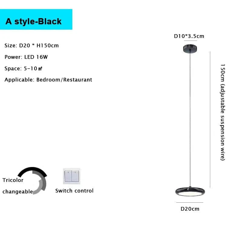 Verthara Minimalist Round Black Pendant Light – Dimmable LED Kitchen Pendant Lighting for Home and Commercial Spaces A Black / Dimming with RC