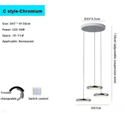 Verthara Minimalist Round Black Pendant Light – Dimmable LED Kitchen Pendant Lighting for Home and Commercial Spaces C Chromium / Warm White