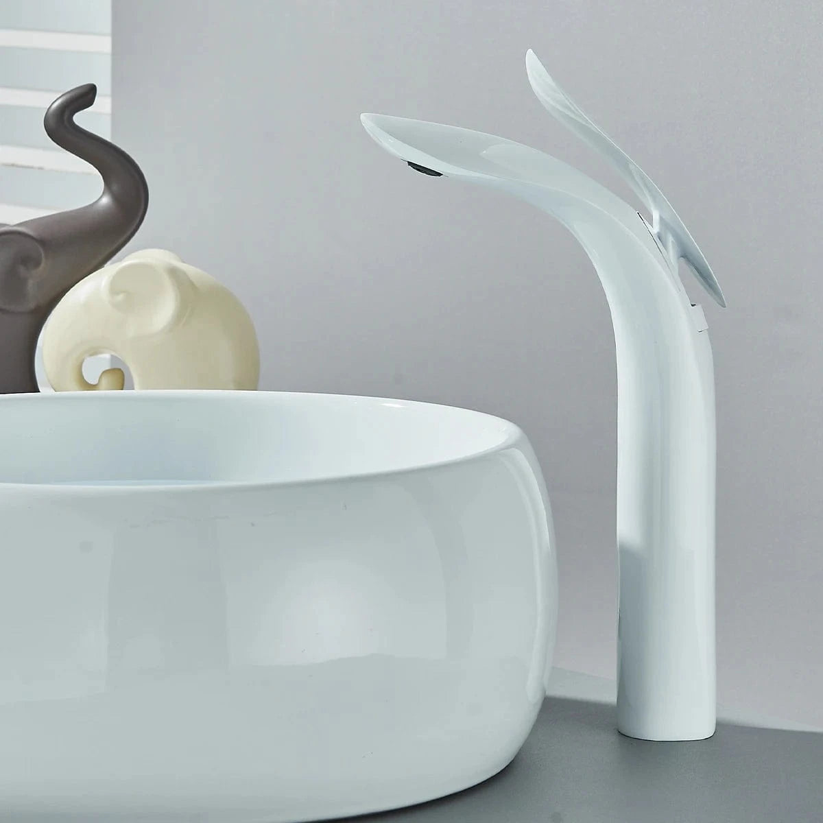 Verthara Minimalist Single Handle Bathroom Faucet – Deck Mounted Sink Tap with Hot and Cold Water Mixer in Polished Chrome white