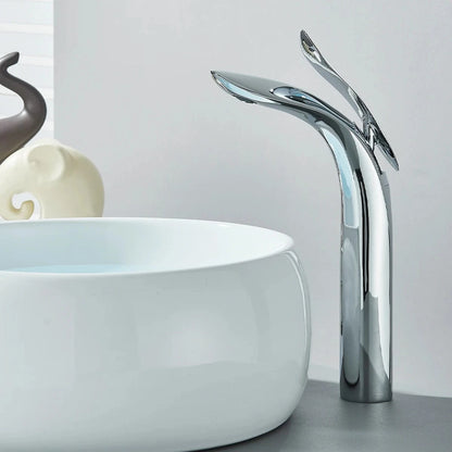 Verthara Minimalist Single Handle Bathroom Faucet – Deck Mounted Sink Tap with Hot and Cold Water Mixer in Polished Chrome chrome