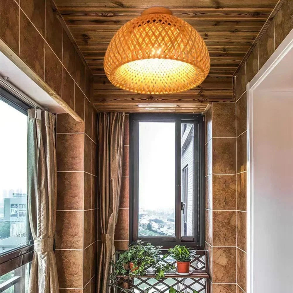 Verthara Modern Bamboo Ceiling Light Fixture – Hand-Woven E27 Pendant Lamp for Home and Tea Room Decor, Natural Aesthetic, 30cm-45cm Diameter