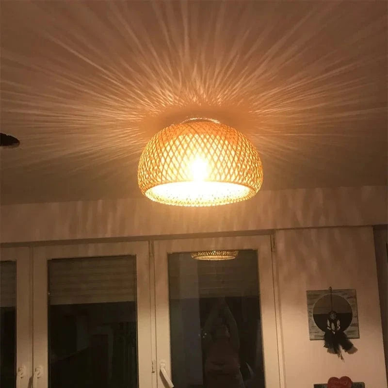 Verthara Modern Bamboo Ceiling Light Fixture – Hand-Woven E27 Pendant Lamp for Home and Tea Room Decor, Natural Aesthetic, 30cm-45cm Diameter