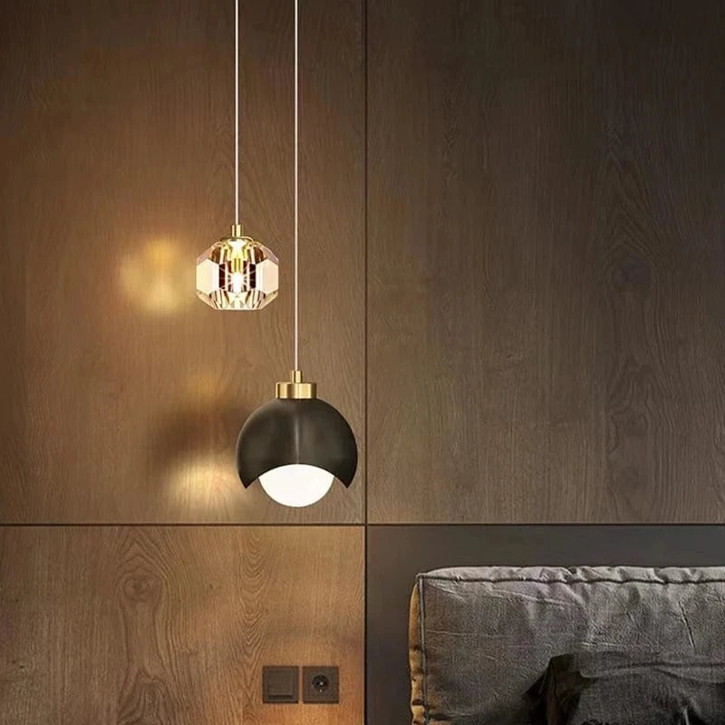 Verthara Modern Black Crystal Pendant Light – Elegant Hanging Lamp for Bedroom and Living Room Decor