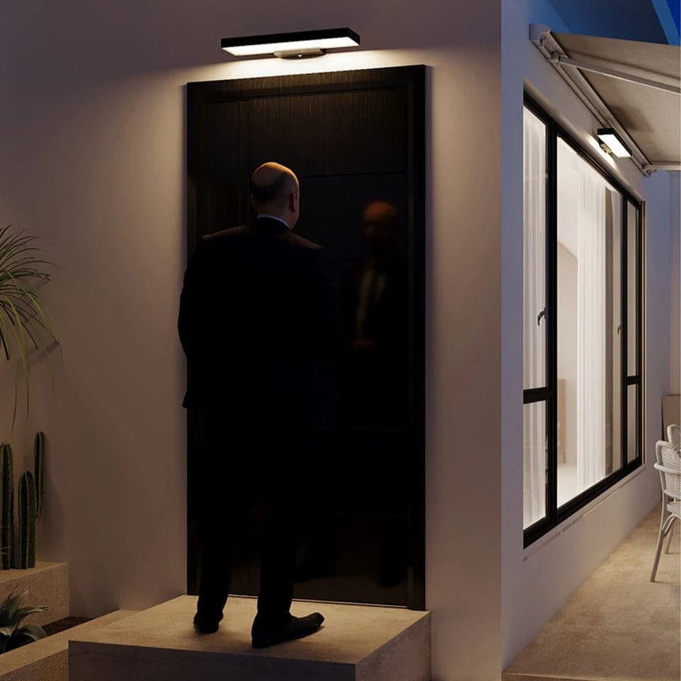 Verthara Modern Black LED Outdoor Wall Lights with Motion Sensor and Dusk-to-Dawn Feature - Weather-Resistant Sconce for Entryway and Garage