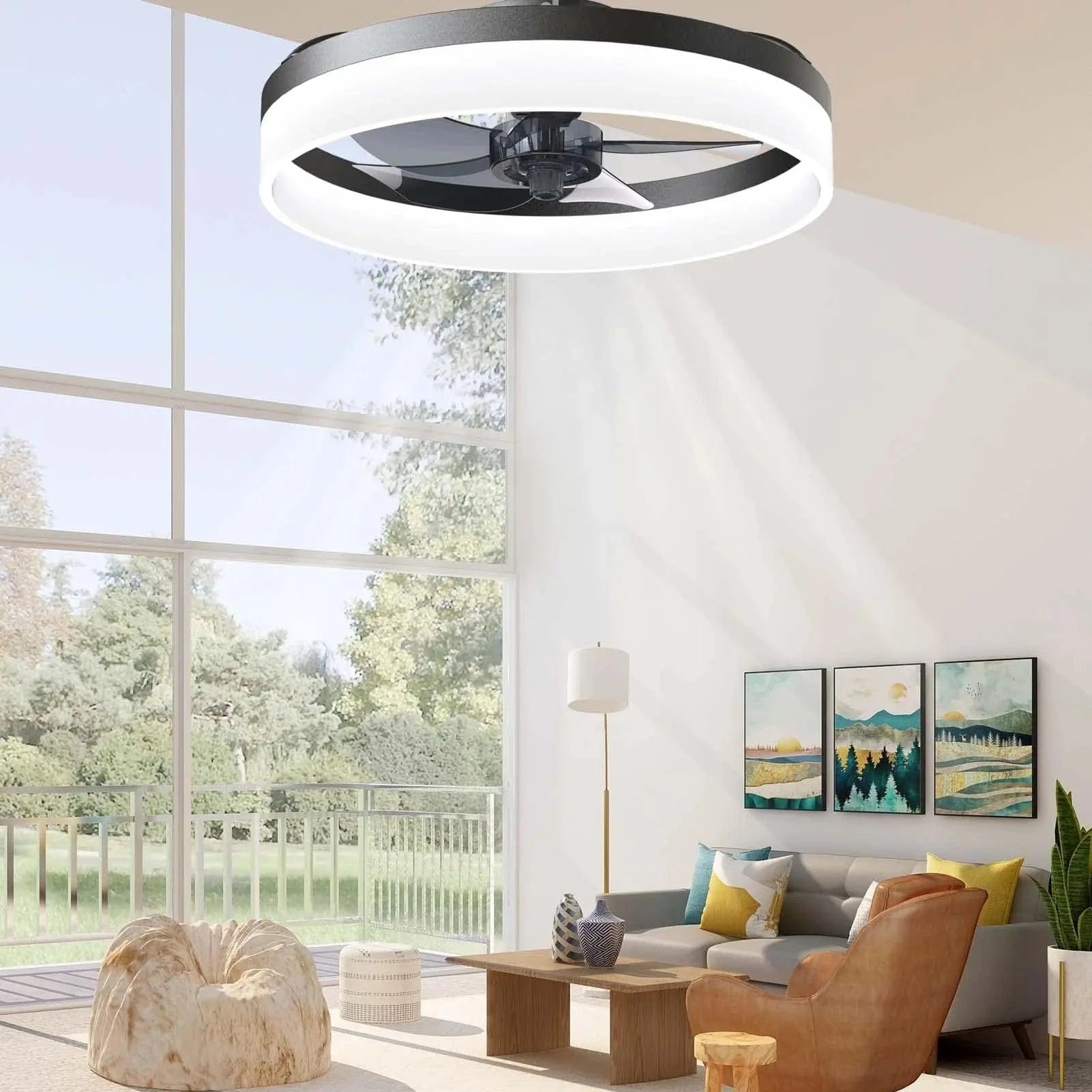 Verthara Modern Ceiling Fan with Dimmable Light and Remote Control – 52-Inch Blade Span, Energy Efficient Design for Living Room Black