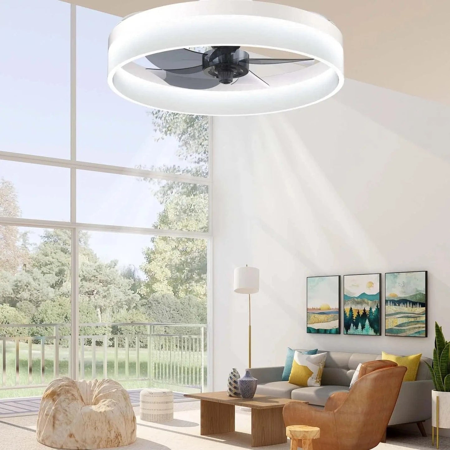 Verthara Modern Ceiling Fan with Dimmable Light and Remote Control – 52-Inch Blade Span, Energy Efficient Design for Living Room White