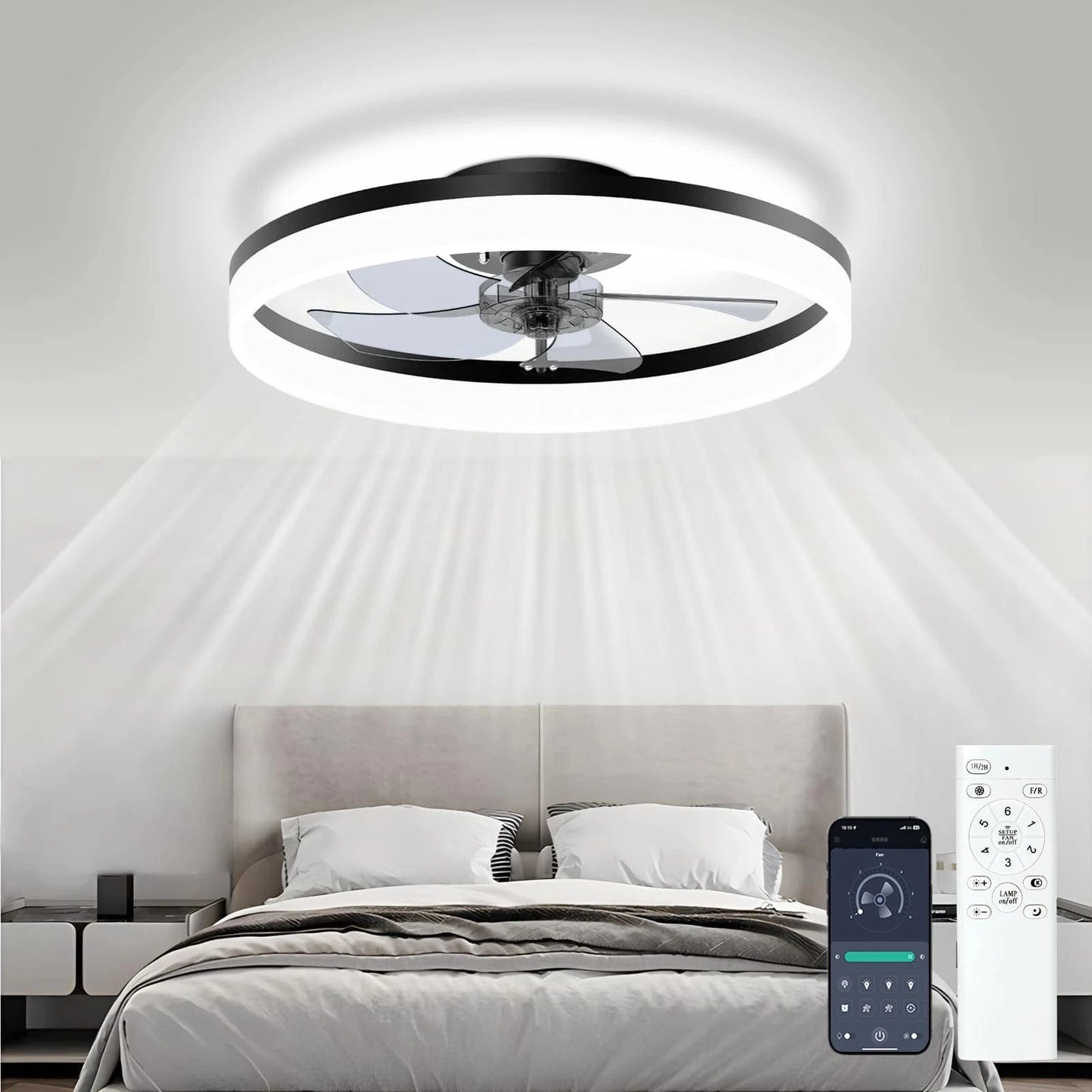 Verthara Modern Ceiling Fan with Dimmable Light and Remote Control – 52-Inch Blade Span, Energy Efficient Design for Living Room