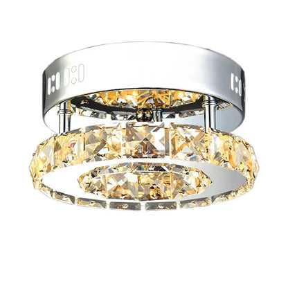 Verthara Modern Crystal LED Flush Mount Ceiling Light Fixture – Elegant Silver Design for Living Room and Hotel Lobby C / Warm Light