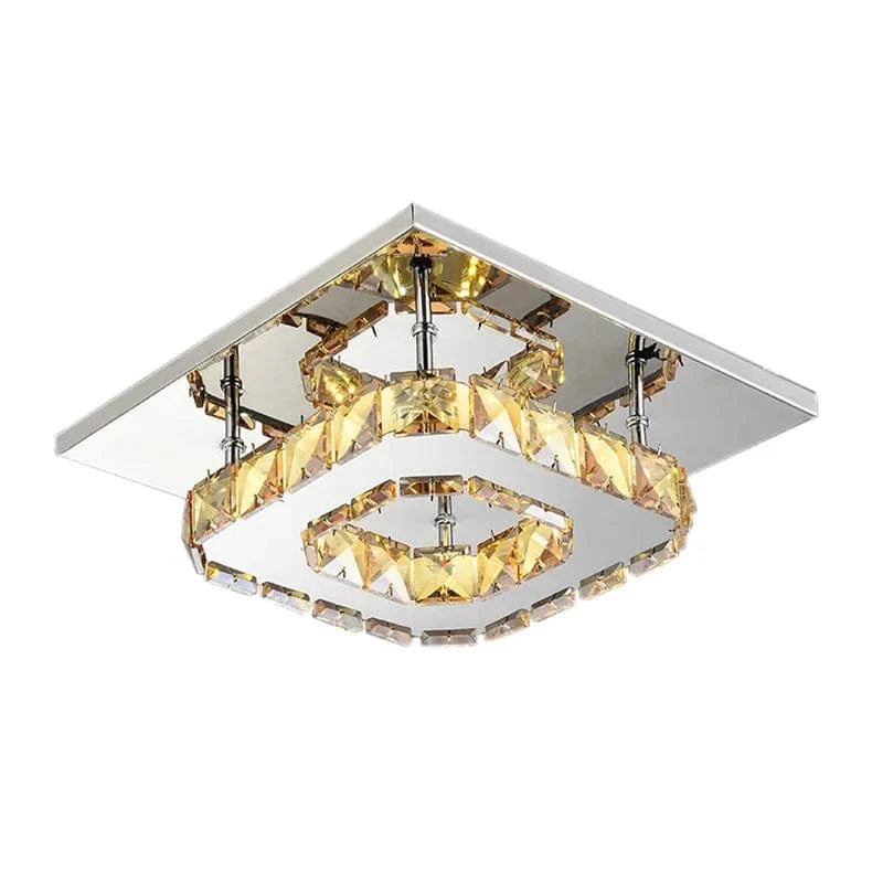 Verthara Modern Crystal LED Flush Mount Ceiling Light Fixture – Elegant Silver Design for Living Room and Hotel Lobby A / Warm Light