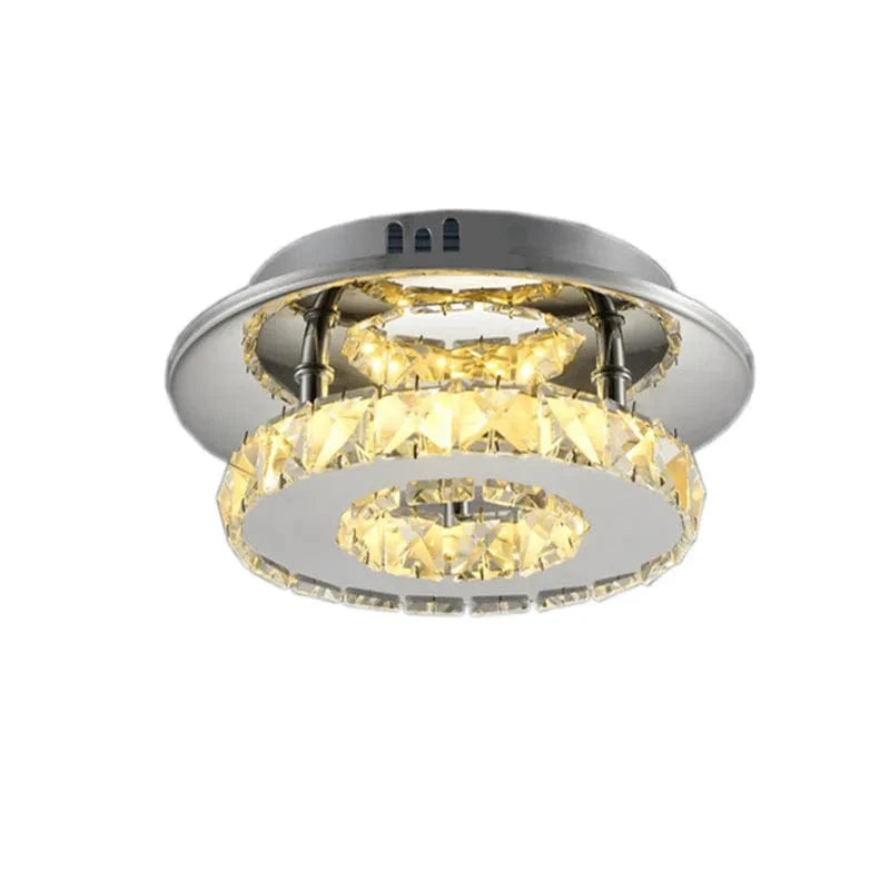 Verthara Modern Crystal LED Flush Mount Ceiling Light Fixture – Elegant Silver Design for Living Room and Hotel Lobby B / Warm Light