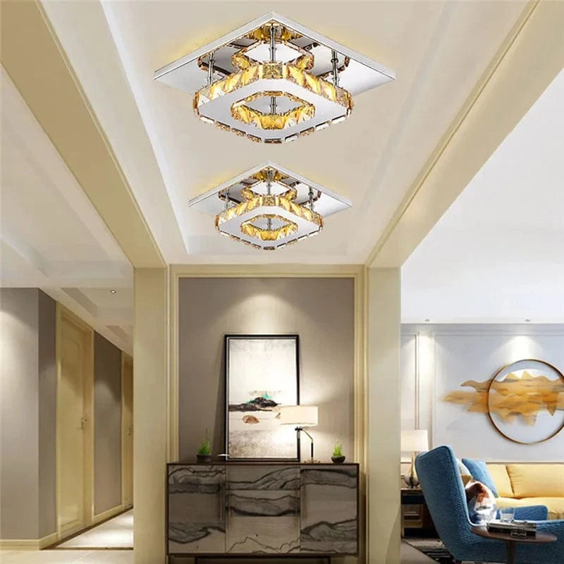 Verthara Modern Crystal LED Flush Mount Ceiling Light Fixture – Elegant Silver Design for Living Room and Hotel Lobby