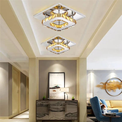 Verthara Modern Crystal LED Flush Mount Ceiling Light Fixture – Elegant Silver Design for Living Room and Hotel Lobby