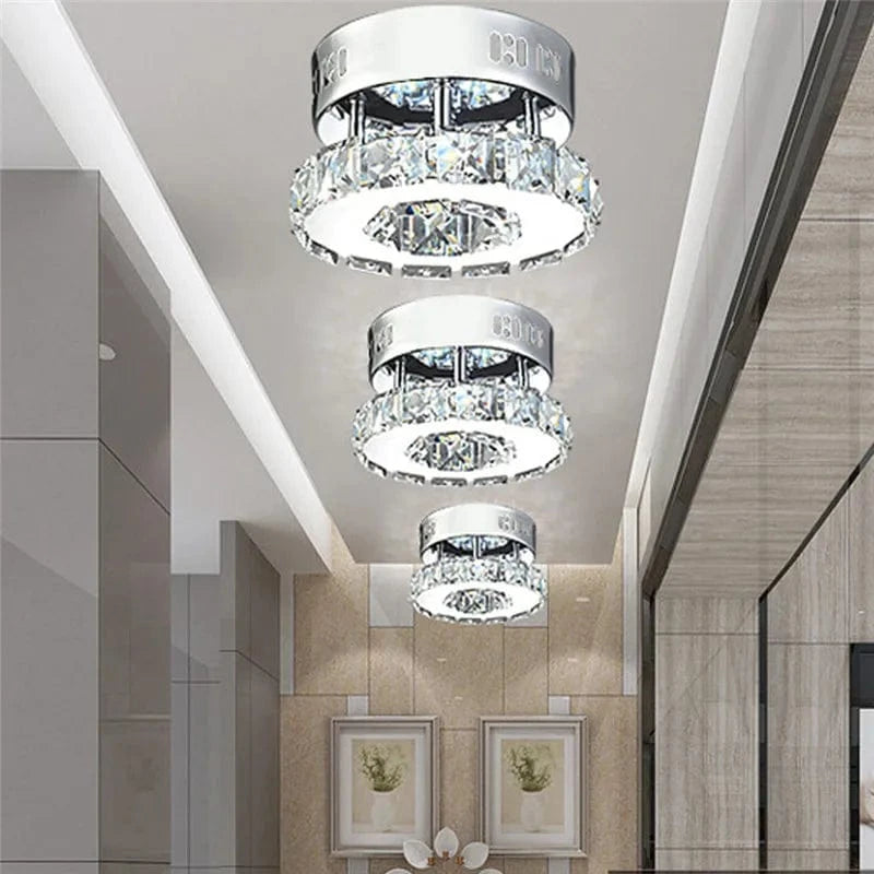 Verthara Modern Crystal LED Flush Mount Ceiling Light Fixture – Elegant Silver Design for Living Room and Hotel Lobby
