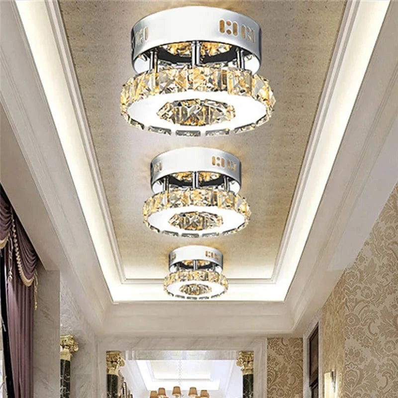 Verthara Modern Crystal LED Flush Mount Ceiling Light Fixture – Elegant Silver Design for Living Room and Hotel Lobby