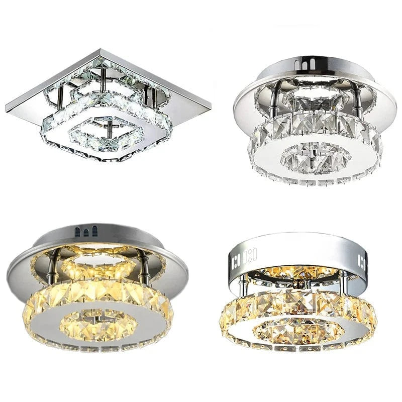 Verthara Modern Crystal LED Flush Mount Ceiling Light Fixture – Elegant Silver Design for Living Room and Hotel Lobby