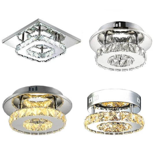 Verthara Modern Crystal LED Flush Mount Ceiling Light Fixture – Elegant Silver Design for Living Room and Hotel Lobby