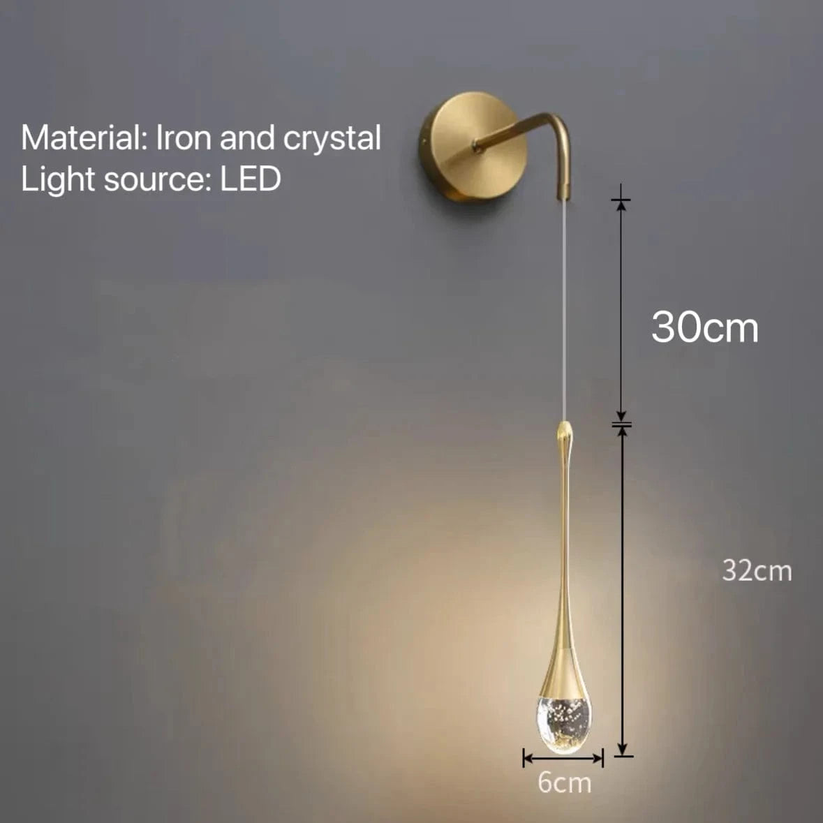 Verthara Modern Crystal Wall Lamp - LED Wall Sconce for Bedroom and Living Room, Plug-in Design with Pull Switch and Warm White Light Warm White (2700-3500K) / B gold