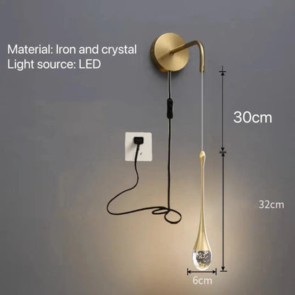 Verthara Modern Crystal Wall Lamp - LED Wall Sconce for Bedroom and Living Room, Plug-in Design with Pull Switch and Warm White Light Nature White(3500-5500K) / B gold Plug switch