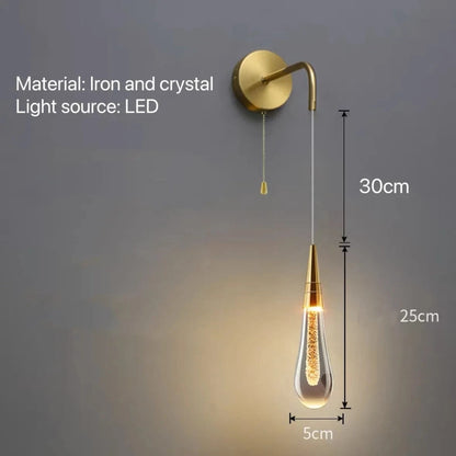 Verthara Modern Crystal Wall Lamp - LED Wall Sconce for Bedroom and Living Room, Plug-in Design with Pull Switch and Warm White Light Nature White(3500-5500K) / A gold Pull Rope