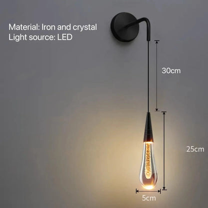Verthara Modern Crystal Wall Lamp - LED Wall Sconce for Bedroom and Living Room, Plug-in Design with Pull Switch and Warm White Light Cool White(5500-7000K) / A black