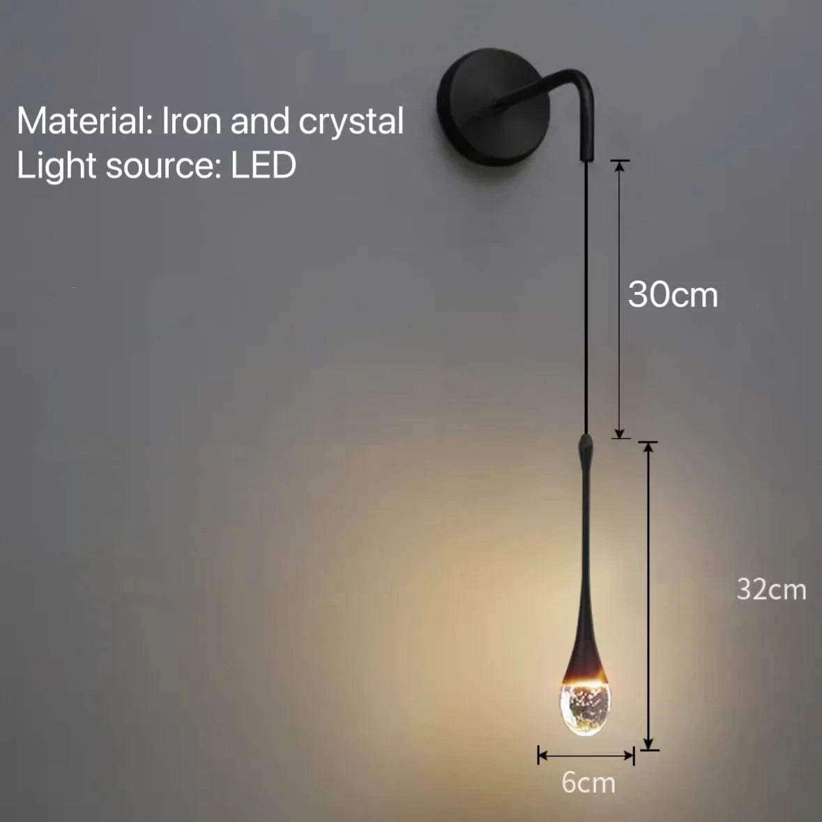 Verthara Modern Crystal Wall Lamp - LED Wall Sconce for Bedroom and Living Room, Plug-in Design with Pull Switch and Warm White Light Cool White(5500-7000K) / B black