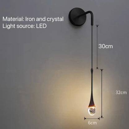 Verthara Modern Crystal Wall Lamp - LED Wall Sconce for Bedroom and Living Room, Plug-in Design with Pull Switch and Warm White Light Cool White(5500-7000K) / B black