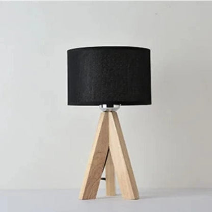 Verthara Modern E27 Table Lamp With Fabric Lampshade – Stylish Bedside Lighting - Wooden - Black/White Options - 47cm Height - Ideal For Reading Black lampshade