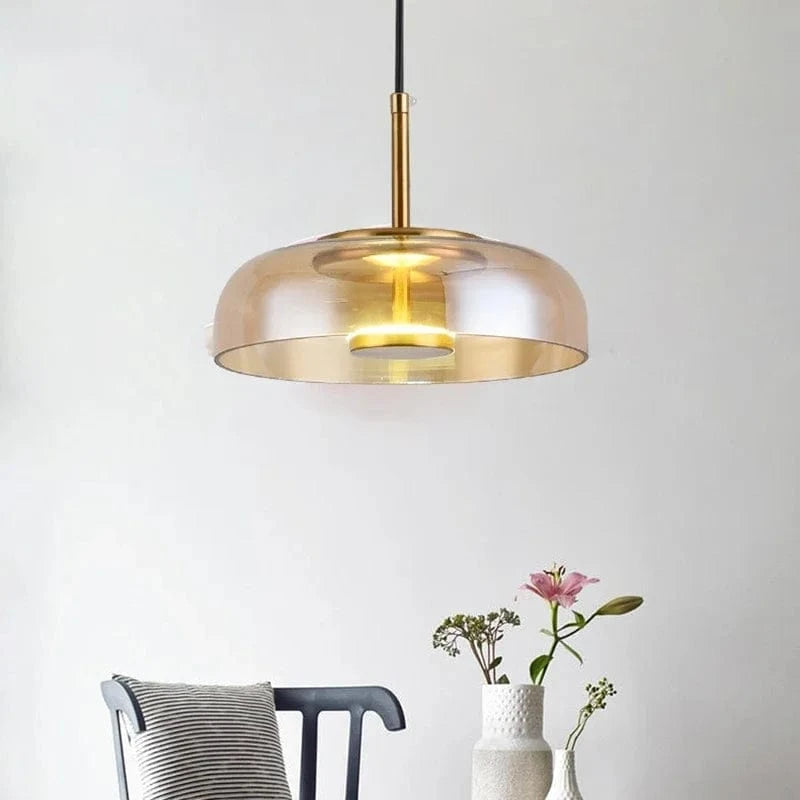 Verthara Modern Glass Pendant Light for Kitchen and Home – LED Hanging Light in Gray and Brown Finish