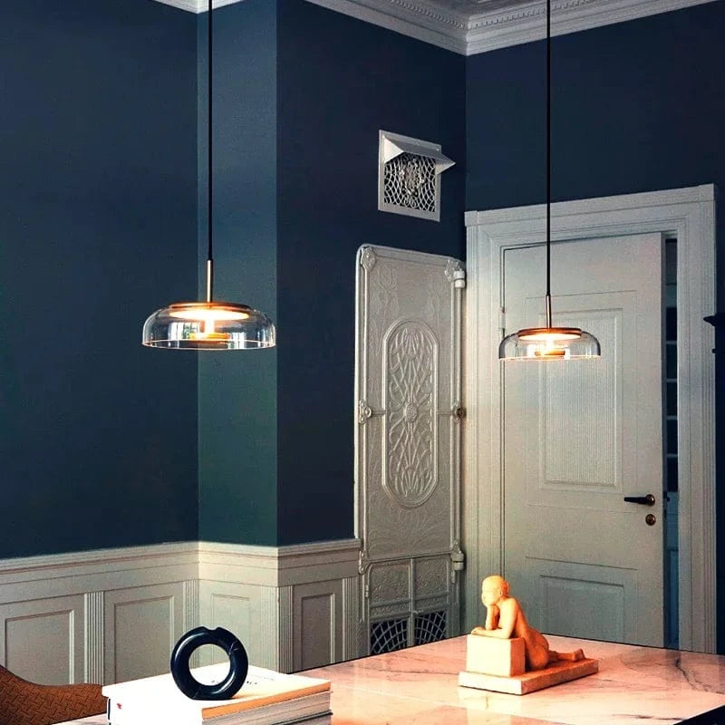 Verthara Modern Glass Pendant Light for Kitchen and Home – LED Hanging Light in Gray and Brown Finish