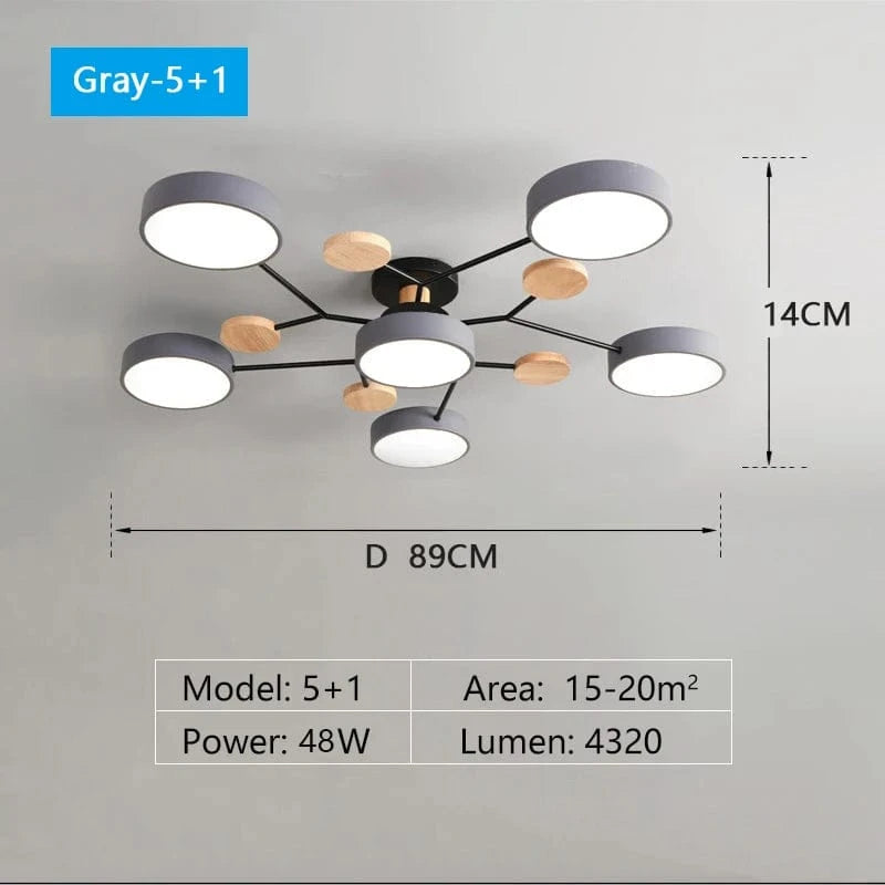 Verthara Modern LED Chandelier - Indoor Lighting - Adjustable Colour Temperature - Three Light Modes - Stylish Metal And Glass Design - 16cm Height 3 color Dimmable / Grey 6 light