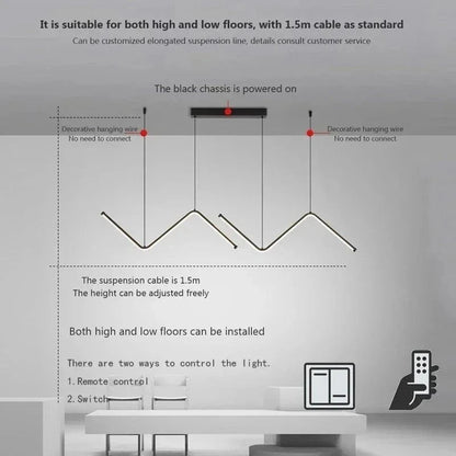 Verthara Modern LED Pendant Light - Adjustable Height - Dimmable - Black Aluminium - Cool/Warm/Neutral Tones - Indoor Lighting