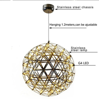 Verthara Modern LED Spark Ball Pendant Light – Adjustable Stainless Steel Hanging Light for Kitchen, Living Room, Bar, and Restaurant