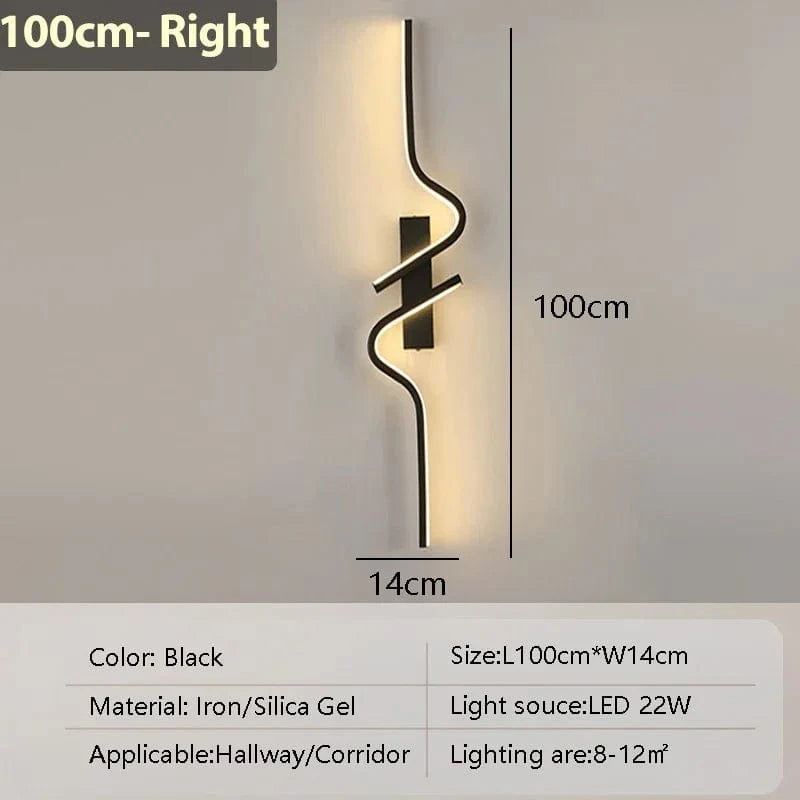 Verthara Modern LED Wall Lamp - Adjustable Black Aluminum Mirror Wall Sconce Lighting for Living Room and Bedroom Cool Light / 100cm Right