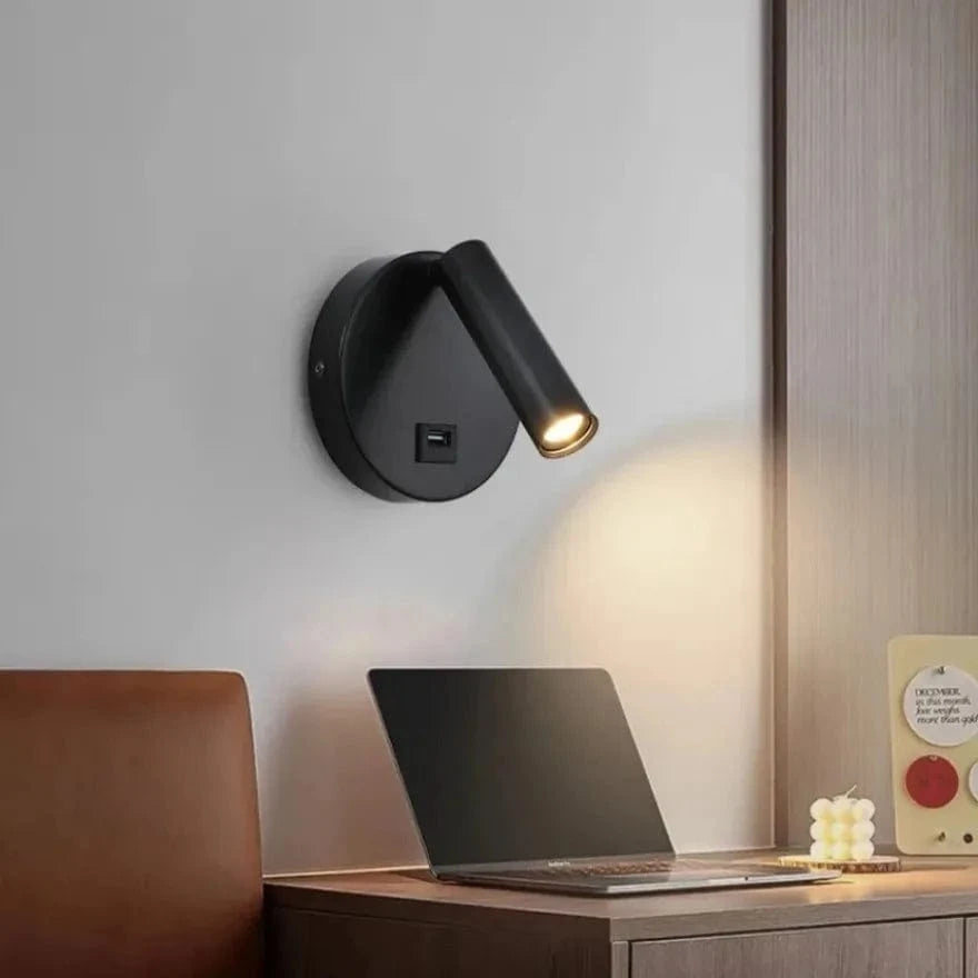 Verthara Modern LED Wall Light With Switch - Indoor - Adjustable - USB Charging - 350° Rotation - Black/Copper Finish