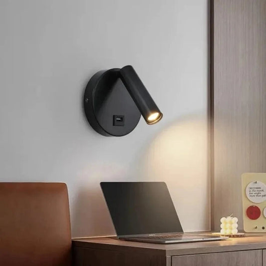 Verthara Modern LED Wall Light With Switch - Indoor - Adjustable - USB Charging - 350° Rotation - Black/Copper Finish