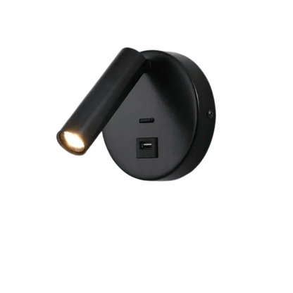 Verthara Modern LED Wall Light With Switch - Indoor - Adjustable - USB Charging - 350° Rotation - Black/Copper Finish Black-Usb-Button