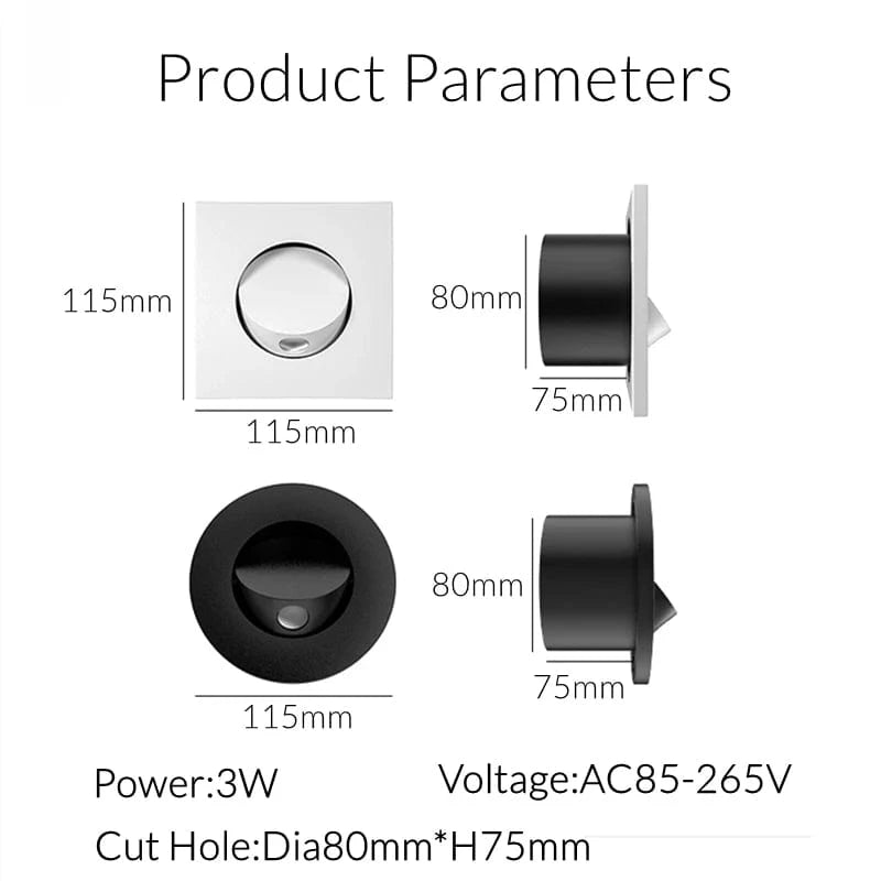 Verthara Modern LED Wall Sconce with 350º Rotation – 3W Recessed Wall Lamp for Bedroom and Stair Lighting, Warm White and Natural White Options