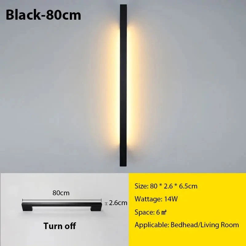 Verthara Modern Minimalist LED Wall Lamp – Versatile Wall Lights Indoor for Living Room and Bedroom with Adjustable Brightness and Multiple Sizes Dimming with RC / Black 80cm