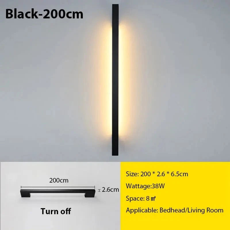 Verthara Modern Minimalist LED Wall Lamp – Versatile Wall Lights Indoor for Living Room and Bedroom with Adjustable Brightness and Multiple Sizes Warm White (2700-3500K) / Black 200cm