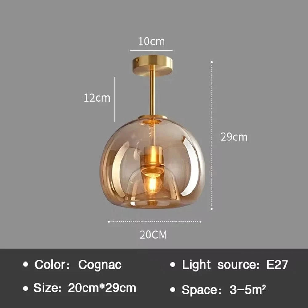 Verthara Modern Nordic Ceiling Lamp with Cognac Glass Shade - LED Ceiling Lights for Dining Room and Living Spaces 20B-Cognac / Warm White