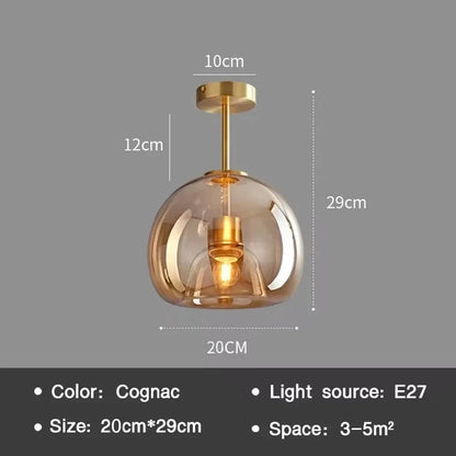 Verthara Modern Nordic Ceiling Lamp with Cognac Glass Shade - LED Ceiling Lights for Dining Room and Living Spaces 20B-Cognac / Warm White