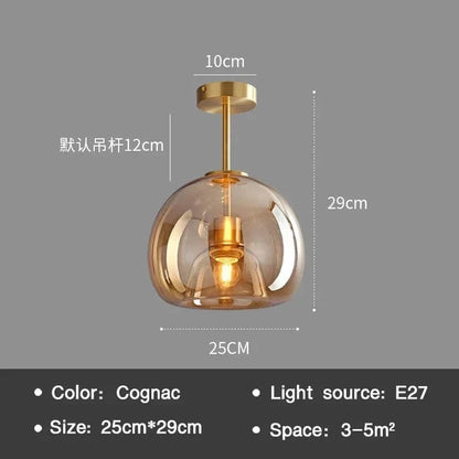 Verthara Modern Nordic Ceiling Lamp with Cognac Glass Shade - LED Ceiling Lights for Dining Room and Living Spaces B-Cognac / Cool White