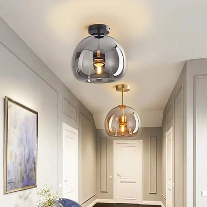 Verthara Modern Nordic Ceiling Lamp with Cognac Glass Shade - LED Ceiling Lights for Dining Room and Living Spaces