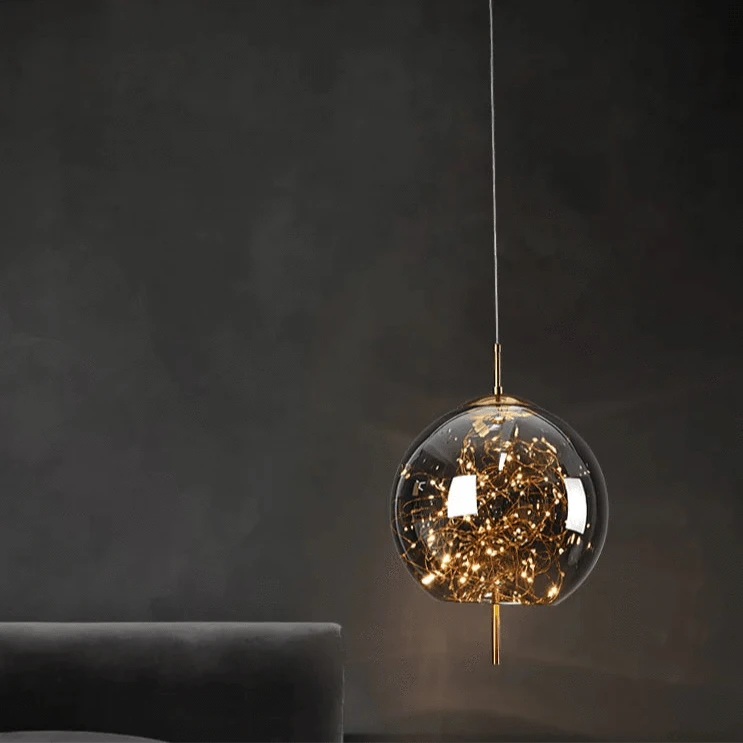 Verthara Modern Nordic Glass Chandelier Light – Long Line Starry Art Fixture for Bedroom, Hotel, and Bar Decor B-Amber / Cold White