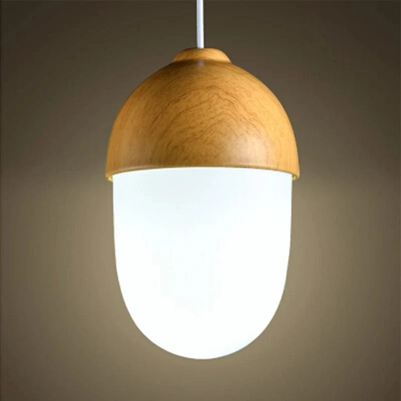 Verthara Modern Nordic Style Glass Pendant Lamp with E27 Bulb – Imitation Wood Design for Kitchen and Living Room Lighting D